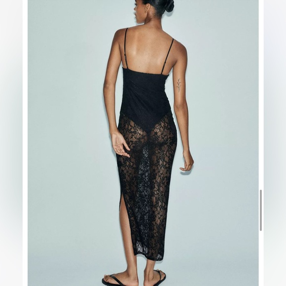 Zara NWT black underwire lace midi dress 5063/814 - Picture 8 of 14